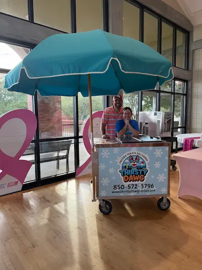 Frozen novelty cart with blue umbrella