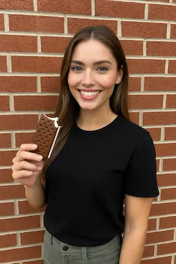 Customer enjoying ice cream outdoors