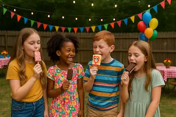 Kids enjoying novelty ice cream at party